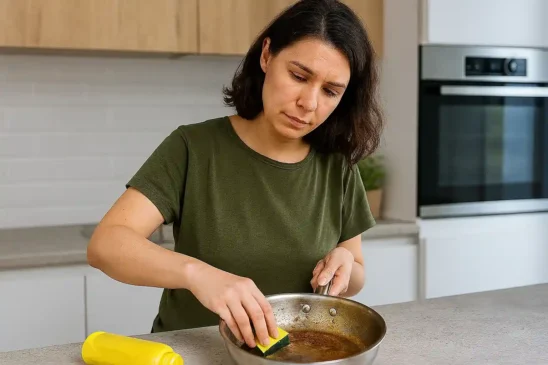 Panela manchada de gordura Resolva com 1 colher de mostarda e água quente