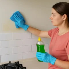 Tirar gordura da parede com detergente e pano quente