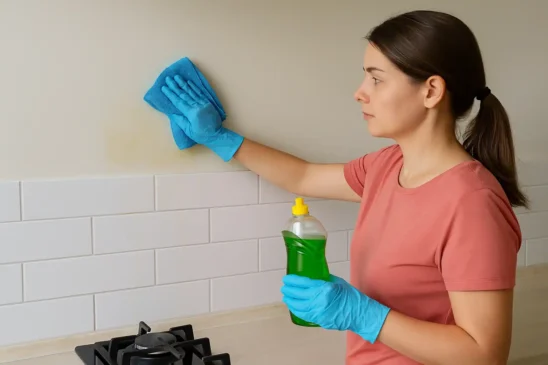 Tirar gordura da parede com detergente e pano quente