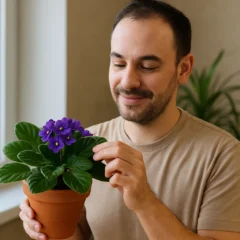 Troquei o vaso de plástico por barro e minha violeta ficou mais verde que nunca