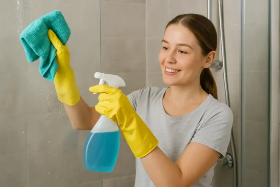 Vidro do box limpo com vinagre e detergente dica rápida e eficaz