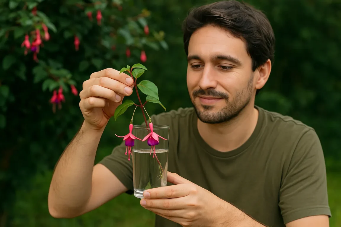 Como fazer muda de brinco-de-princesa com galho e copo com água