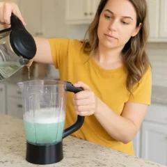 Limpe o fundo do liquidificador com água quente e detergente