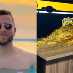 O empresário Bruno Mendes de Jesus e o ouro apreendido com ele, avaliado em mais de R$ 60 milhões