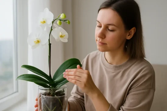 Orquídea em vaso de vidro beleza ou risco
