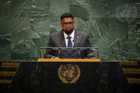 O presidente da Guiana, Irfaan Ali, durante discurso no Debate Geral da ONU em Nova York (Foto: ONU)