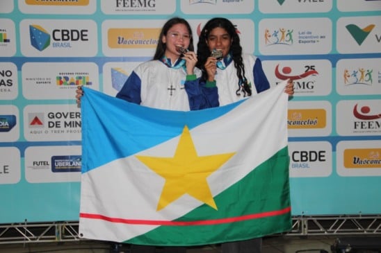 A dupla feminina formada por formada por Sara Vitor França e Thaila Araújo Lima, conquistam a a 21ª medalha para o Estado nos JEBs. (Foto: Divulgação)