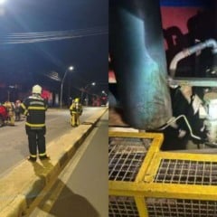 Bombeiros isolam área no bairro Jardim Floresta; cilindros de amônia foram rompidos (Fotos: Reprodução)