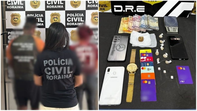 Suspeitos presos e materiais apreendidos pela PCRR (Foto: PCRR)