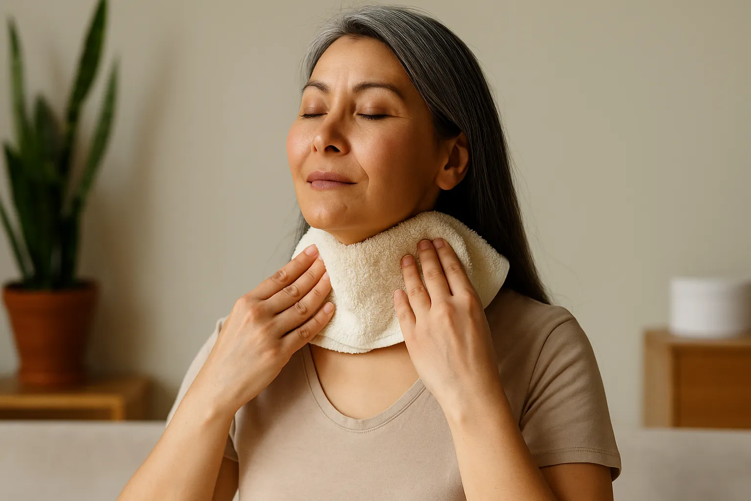 Técnica coreana usa toalha quente e promete suavizar rugas no pescoço