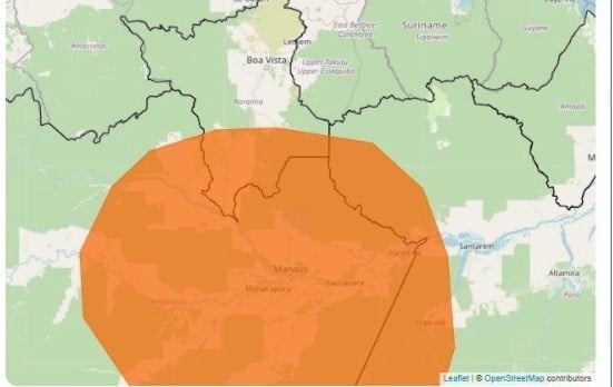 Alerta do Inmet vale para cinco municípios do sul de Roraima.(Foto: Reprodução)