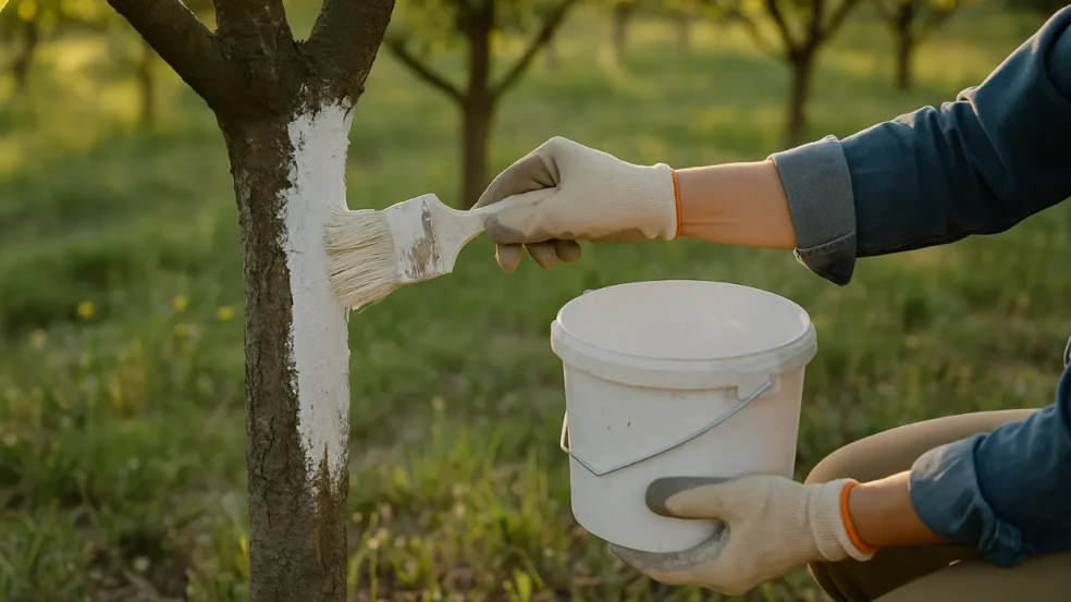 Cal virgem no tronco de árvores saiba por que esta técnica antiga está sendo retomada nos pomares caseiros