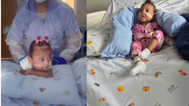 Maria Ísis teve que ser internada novamente, pois a mãe não conseguiu comprar as medicações. (Foto: Arquivo Pessoal).