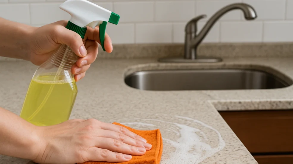 Mistura caseira com vinagre e detergente deixa a cozinha mais leve e brilhante