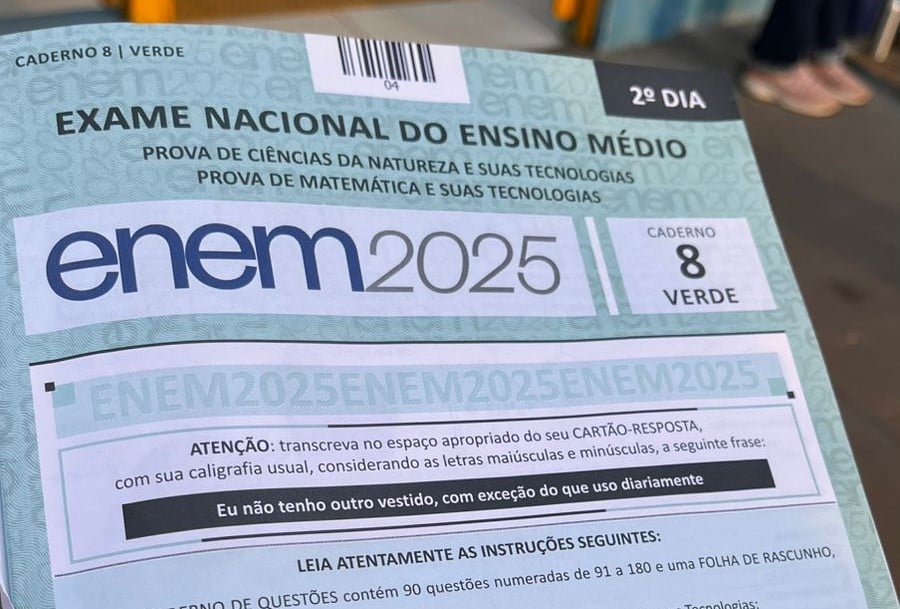 Prova do segundo dia do Enem 2025 tinha questões de Ciências da Natureza e Matemática. (Foto: Dina Vieira/FolhaBV).