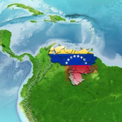 Venezuela breaks into pieces on a map of South America