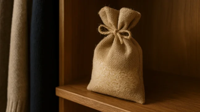 Colocar um saquinho de arroz no guarda-roupa pode evitar mofo e mau cheiro em ambientes fechados