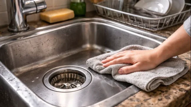 Esse passo ignorado após lavar louça faz a pia perder o brilho rápido