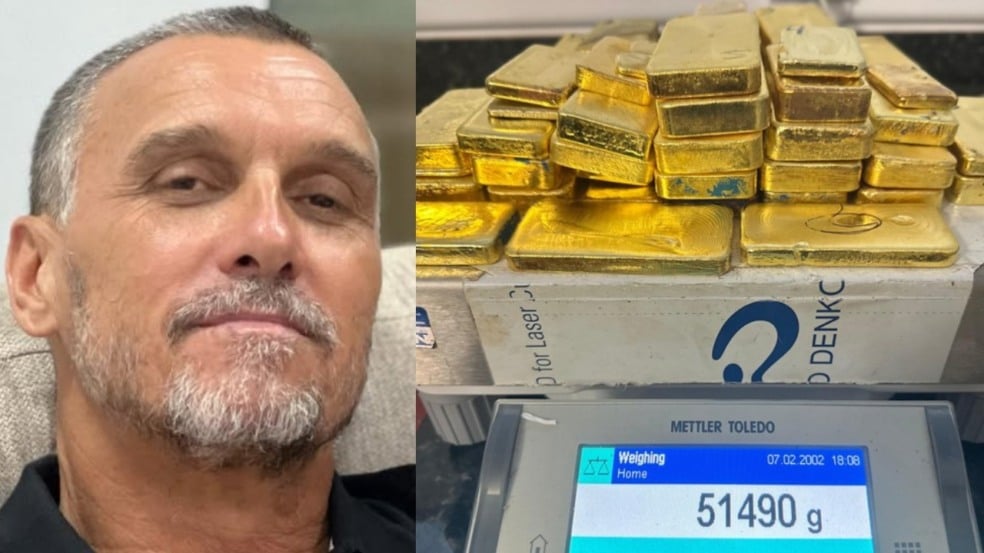 O piloto Armando Palla Júnior e os 51kg de ouro apreendido em seu avião O piloto Armando Palla Júnior e os 51kg de ouro apreendido em seu avião