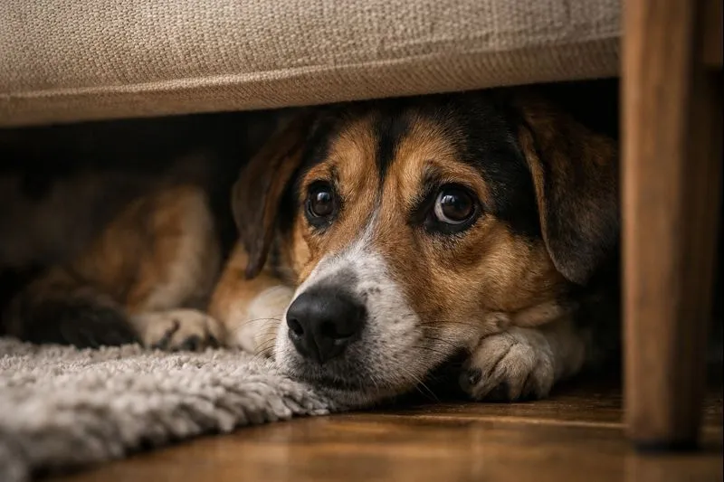 Por que seu cão se esconde em tempestades e como deixá-lo mais seguro