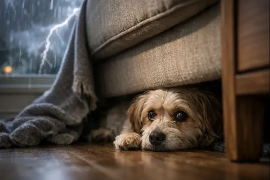 Por que seu cão se esconde em tempestades e como deixá-lo mais seguro