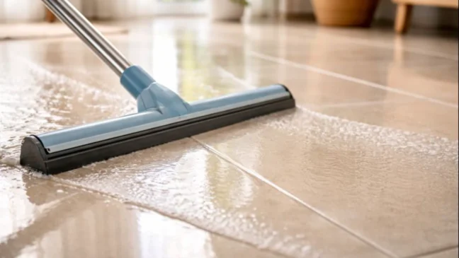 Um ajuste simples no uso do rodo evita marcas no piso mesmo após a limpeza completa