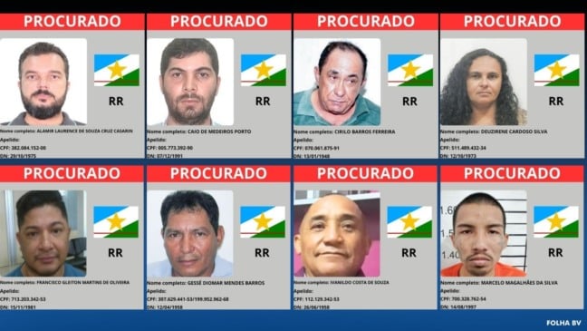 Oito dos foragidos mais procurados de Roraima. (Foto: Divulgação/MJSP)