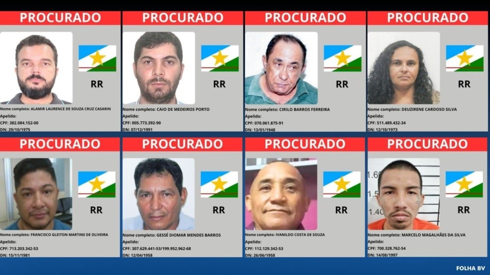 Oito dos foragidos mais procurados de Roraima. (Foto: Divulgação/MJSP) Oito dos foragidos mais procurados de Roraima. (Foto: Divulgação/MJSP)
