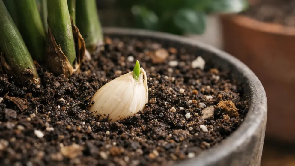 Zamioculca saudável: o que acontece quando um dente de alho fica parcialmente enterrado no substrato Zamioculca saudável: o que acontece quando um dente de alho fica parcialmente enterrado no substrato