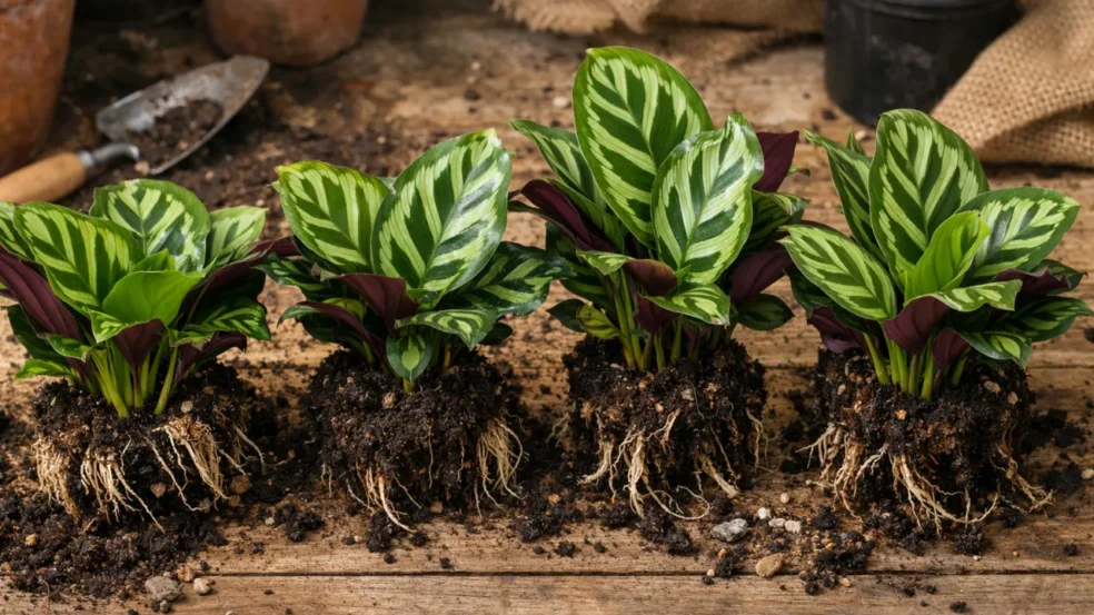 Multiplicação de calathea sem traumas 4 divididas que mantêm o desenho natural sem desbotar Multiplicação de calathea sem traumas 4 divididas que mantêm o desenho natural sem desbotar