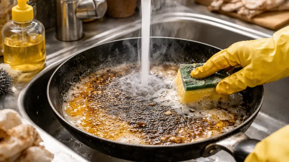 Usar água quente para lavar gordura parece lógico, mas pode piorar a sujeira Usar água quente para lavar gordura parece lógico, mas pode piorar a sujeira