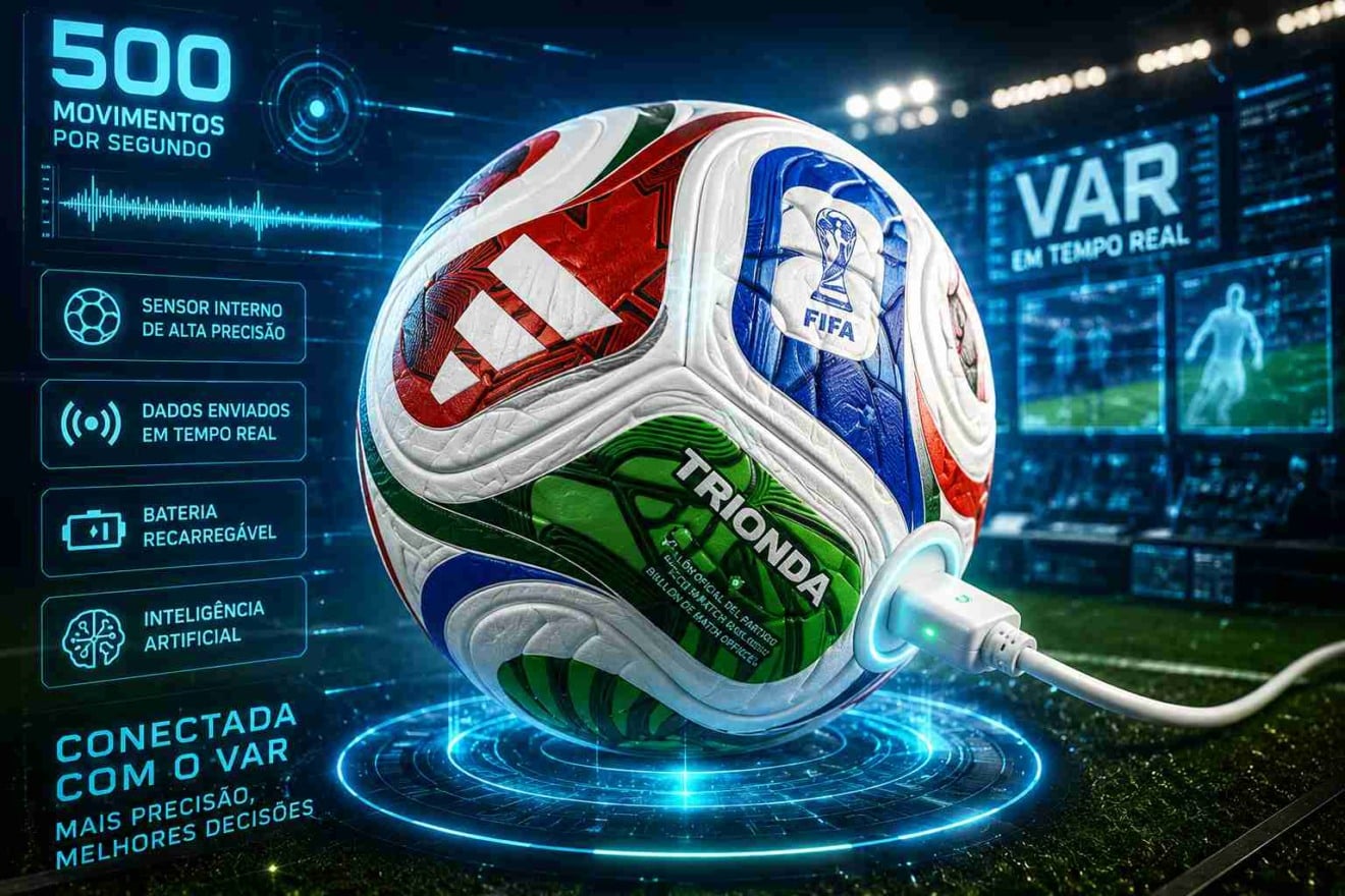 Trionda, a bola da Copa 2026 é a mais tecnológica da história, usa sensores para captar 500 movimentos por segundo, envia dados para o VAR e precisa ser carregada na tomada