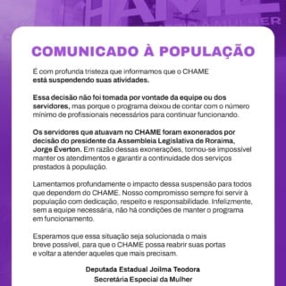 Assembleia de Roraima nega fim de programa de apoio a mulheres