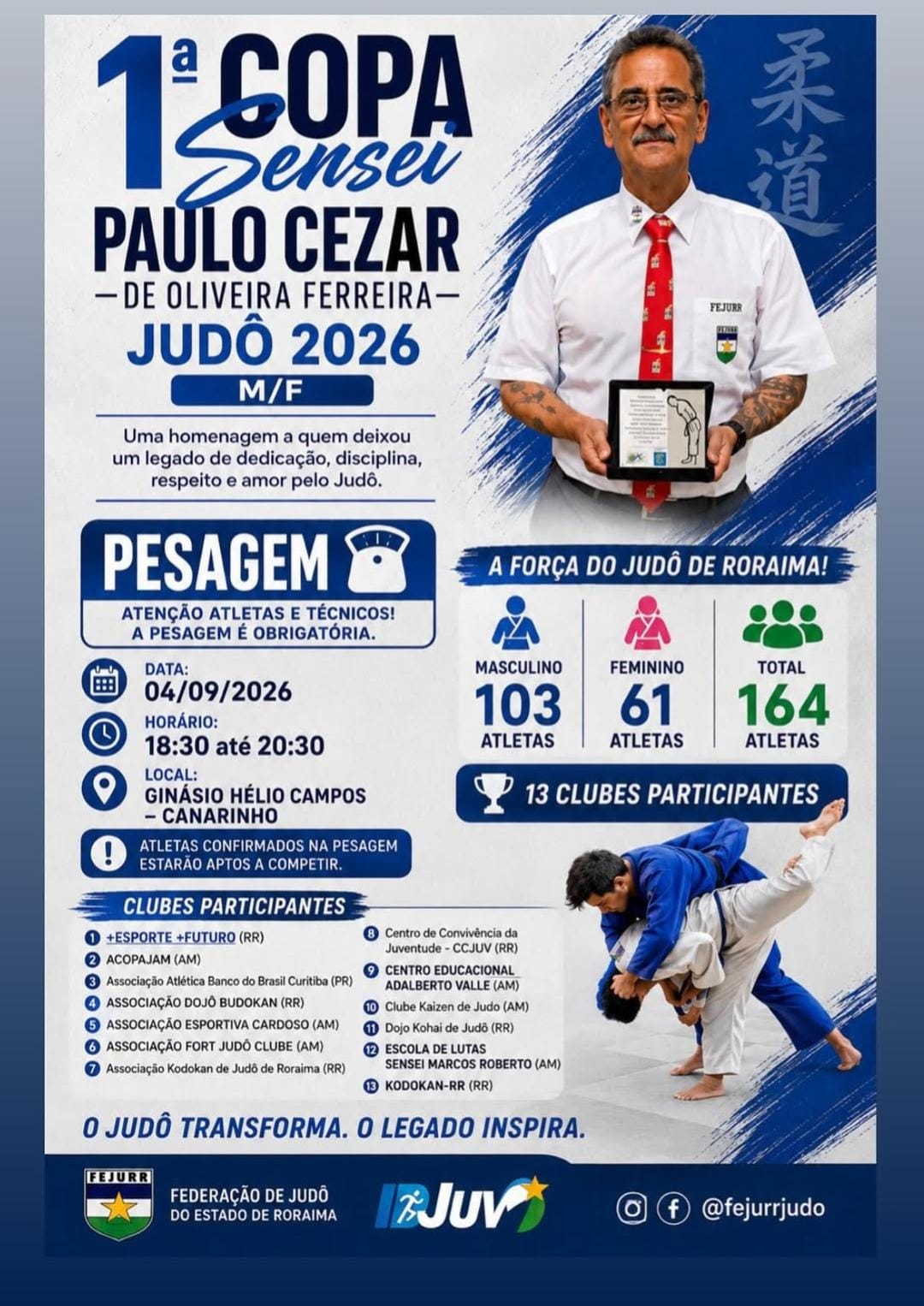 Copa Sensei Paulo Cezar reúne 164 judocas em Boa Vista neste sábado (5) - QTU Questões do Universo