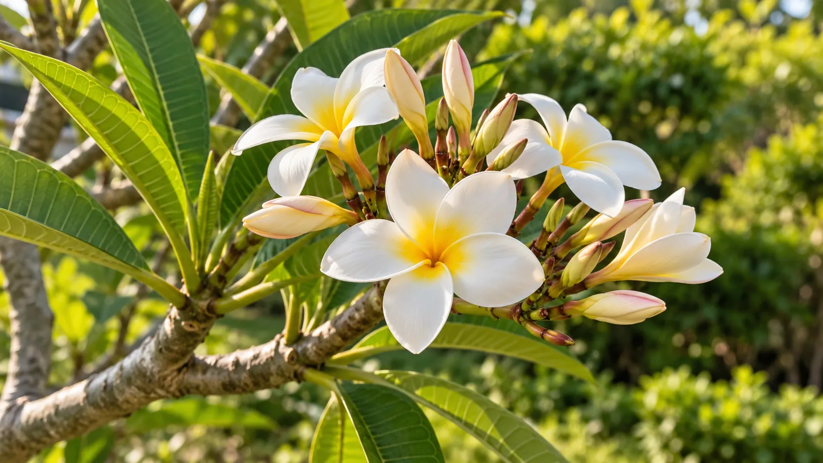 5 cuidados com frangipani durante a floração: sol e rega equilibrada mantêm os cachos por mais tempo