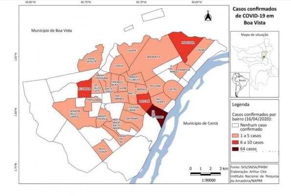 Confira no mapa os números de casos confirmados por bairro (Arte: Prefeitura de Boa Vista)