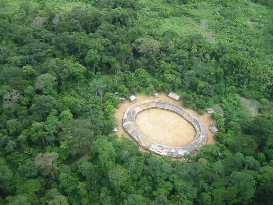 Vista aérea da aldeia Demini do povo Yanomami (Foto: Marcos Wesley/CCPY, 2005 / Divulgação Povos Indígenas no Brasil)