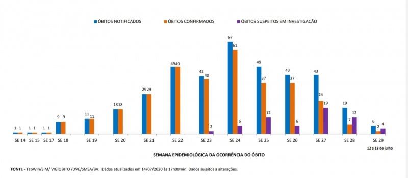 Evolução dos óbitos por covid-19 em moradores de Boa Vista (Foto: Reprodução)
