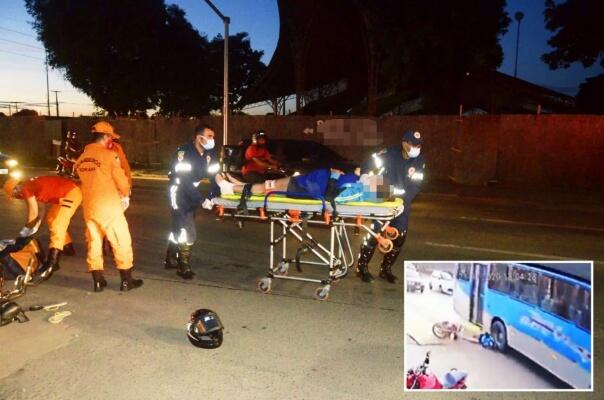 Imagens de uma câmera de segurança da vizinhança mostram que por pouco a roda do ônibus não atingiu a cabeça da jovem (Foto: Aldenio Soares)