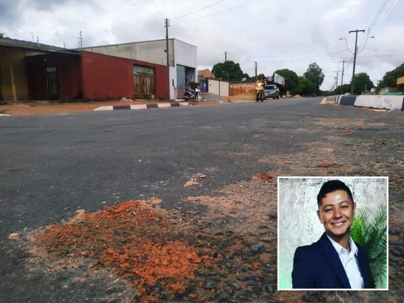 No local ficaram as marcas de sangue da vítima (Foto: Aldenio Soares)