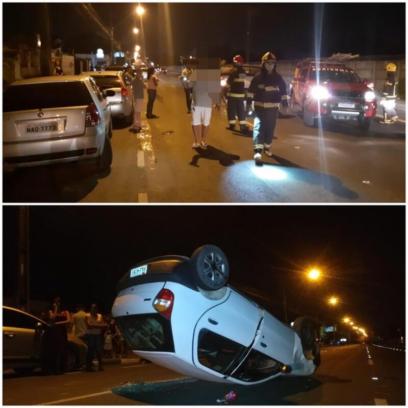 Um dos carros capotou na via, mas ninguém ficou ferido (Foto: Aldenio Soares)