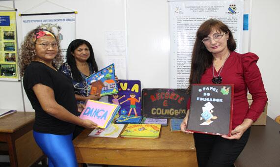 Coordenadora do programa, Pétira Santos, e duas das professoras que aplicam o Arte na Escola em sala de aula, Fátima Riso e Marilene Silva (Foto: Samara Cordeiro)