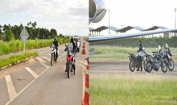 Rei da Jordânia veio pilotando uma moto (à esquerda, moto branca) e foi para o Aeroporto Internacional de Boa Vista, onde um jato o esperava (Fotos: Rodrigo Sales)
