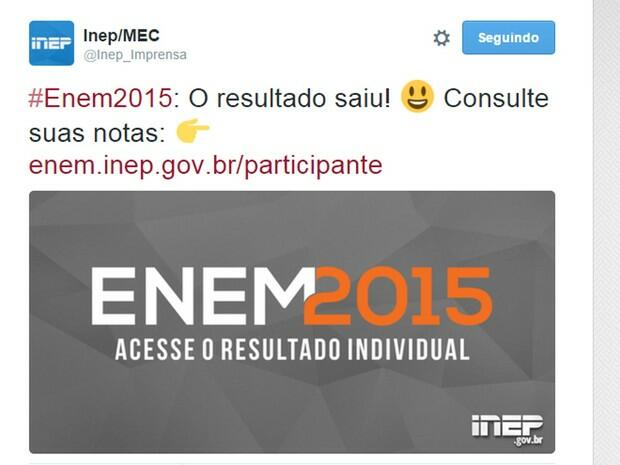 Inep divulgou a liberação das notas no twitter (Foto: Reprodução)