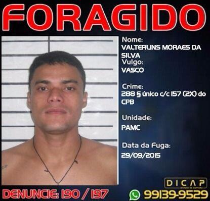 A última fuga de Vasco foi de setembro do ano passado. Ao ser abordado hoje reagiu atirando nos policiais (Foto: Divulgação)