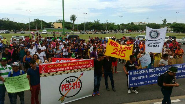 Indígenas se reuniram na Praça do Centro Cívico (Foto: Thirza Perim)