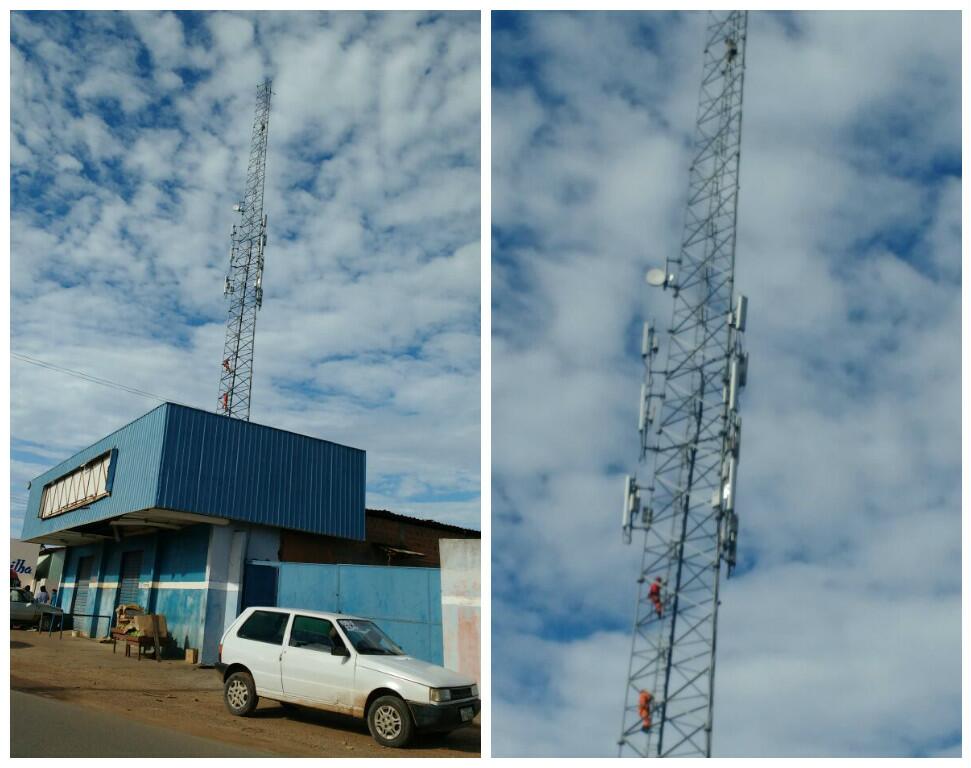 Bombeiros tentam impedir que homem pule de torre telefônica (Foto: Divulgação)