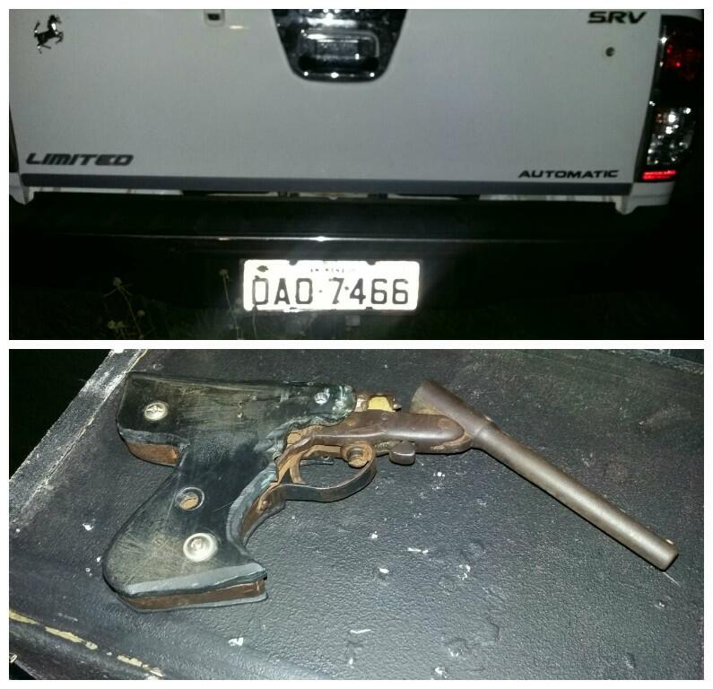 Veículo Hilux e arma usada no sequestro relâmpago foram recolhidos pela Polícia (Foto: Divulgação)