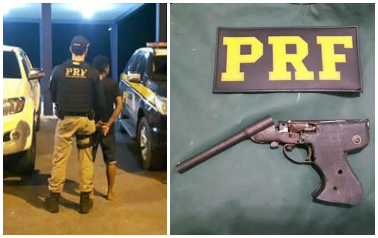 Além da prisão do condutor do Monza, agentes da PRF recolheram arma caseira (Foto: Divulgação)
