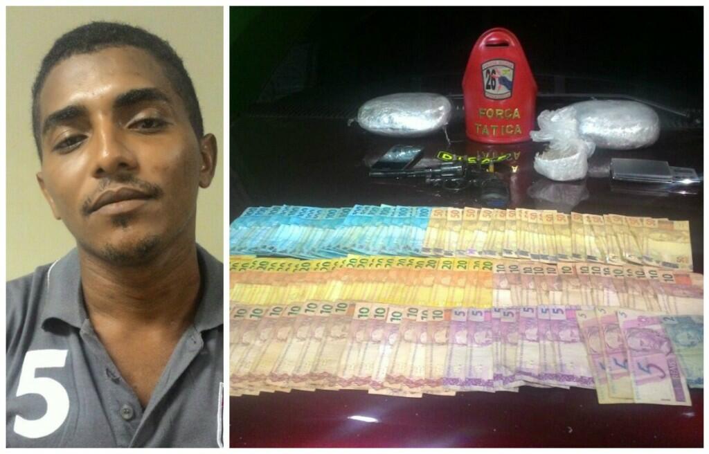 Com Eurimaico Nascimento, o 'Mustangue', os policias encontraram drogas, arma e dinheiro (Foto: Divulgação)
